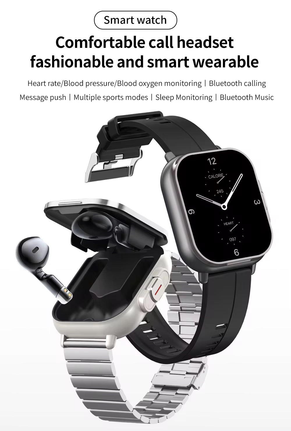 Montre connectée sans fil 2.01 pouces pour IOS et android avec écouteurs intégrés